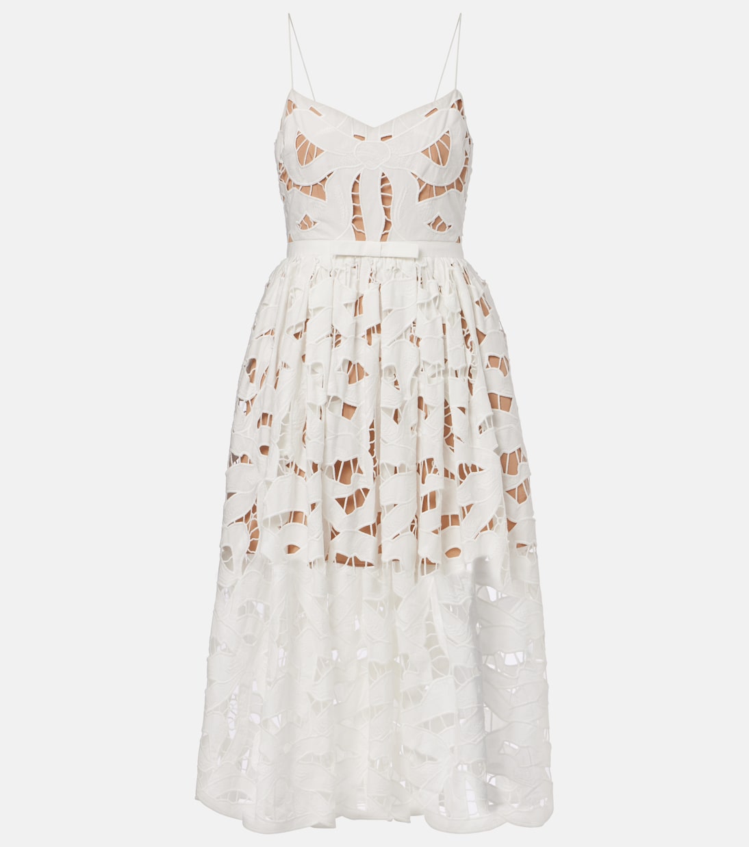 Bow lace linen and cotton midi dress | Self-Portrait