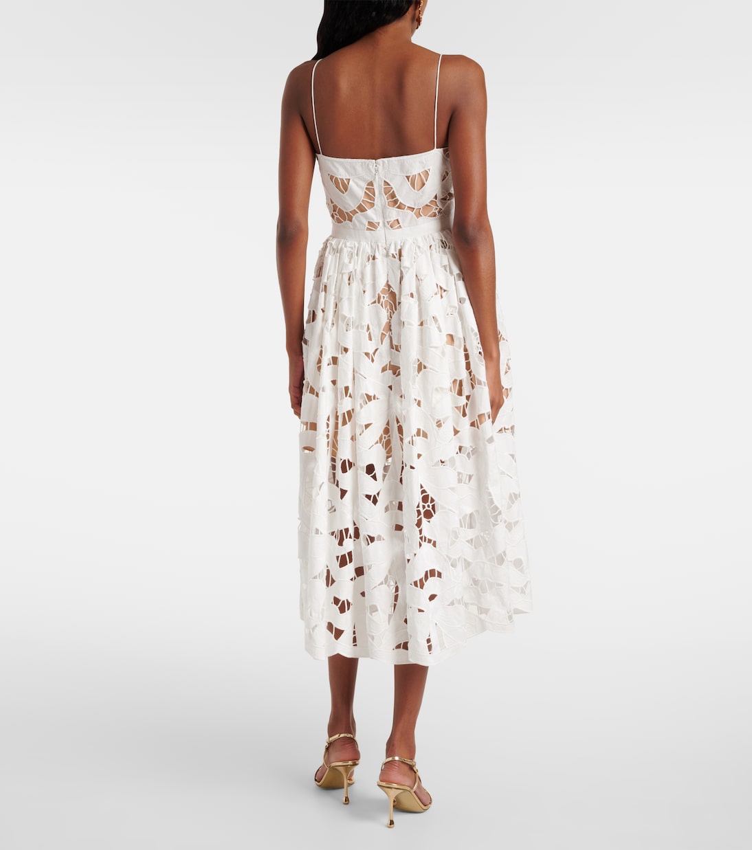 Bow lace linen and cotton midi dress | Self-Portrait