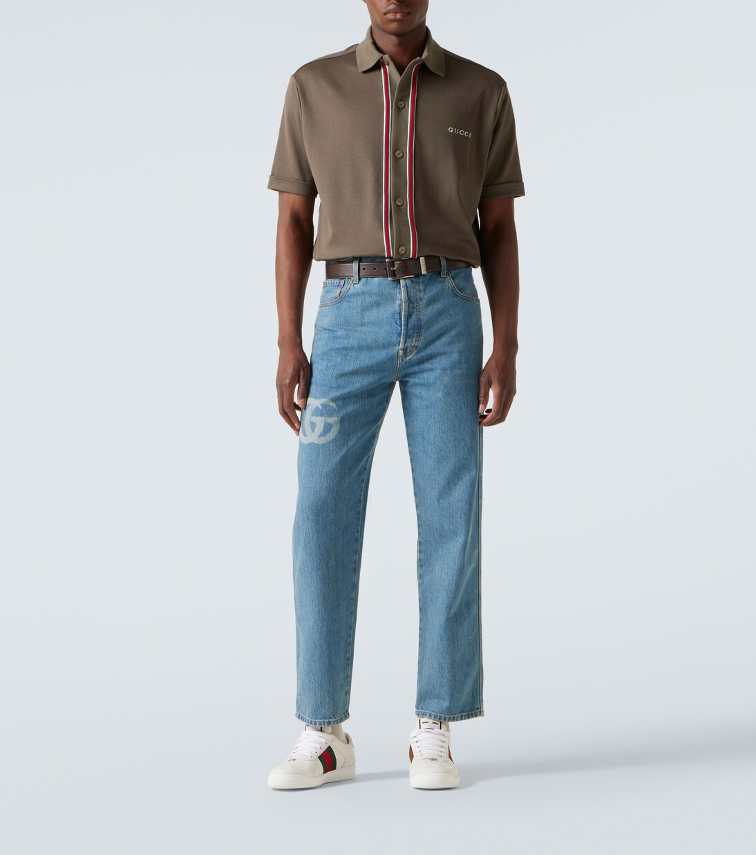 Screener debossed leather sneakers | Gucci