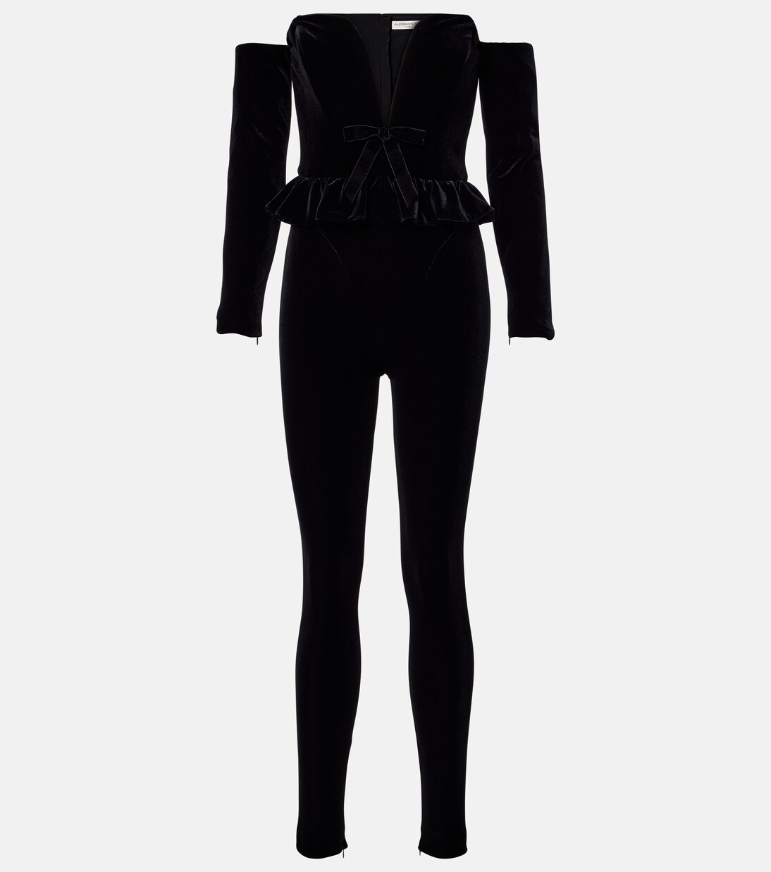 Bow-detail ruffled off-shoulder velvet jumpsuit | Alessandra Rich
