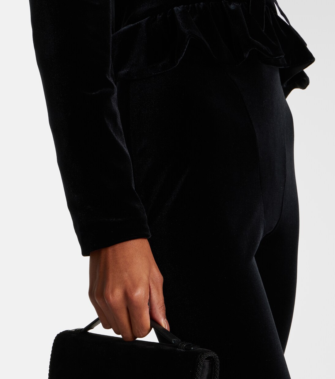 Bow-detail ruffled off-shoulder velvet jumpsuit | Alessandra Rich