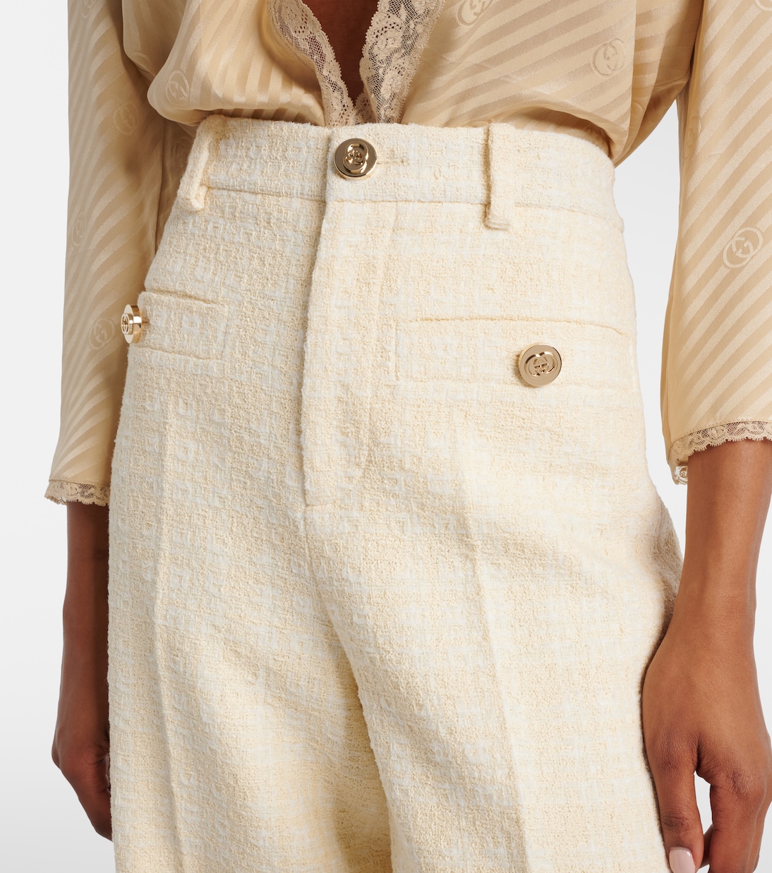 Checked cotton-blend tweed wide-leg pants | Gucci