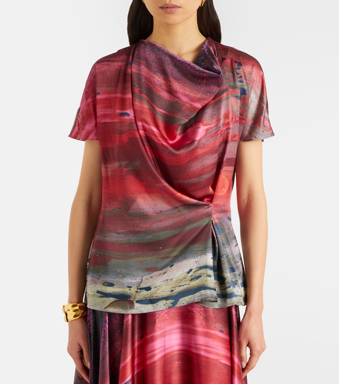 Printed draped silk satin top | Roksanda