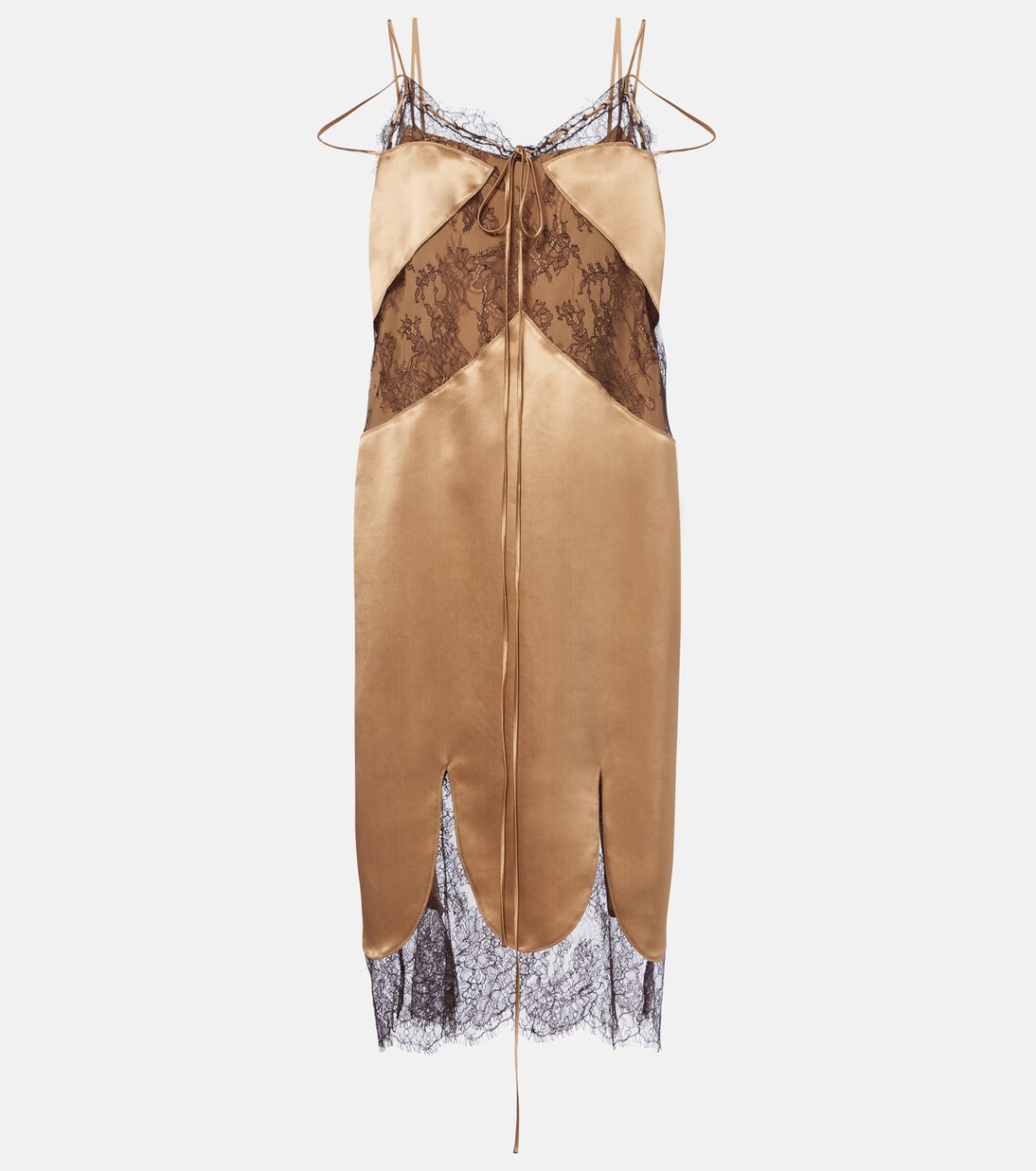 Vestido midi de satén con encaje | Ferragamo