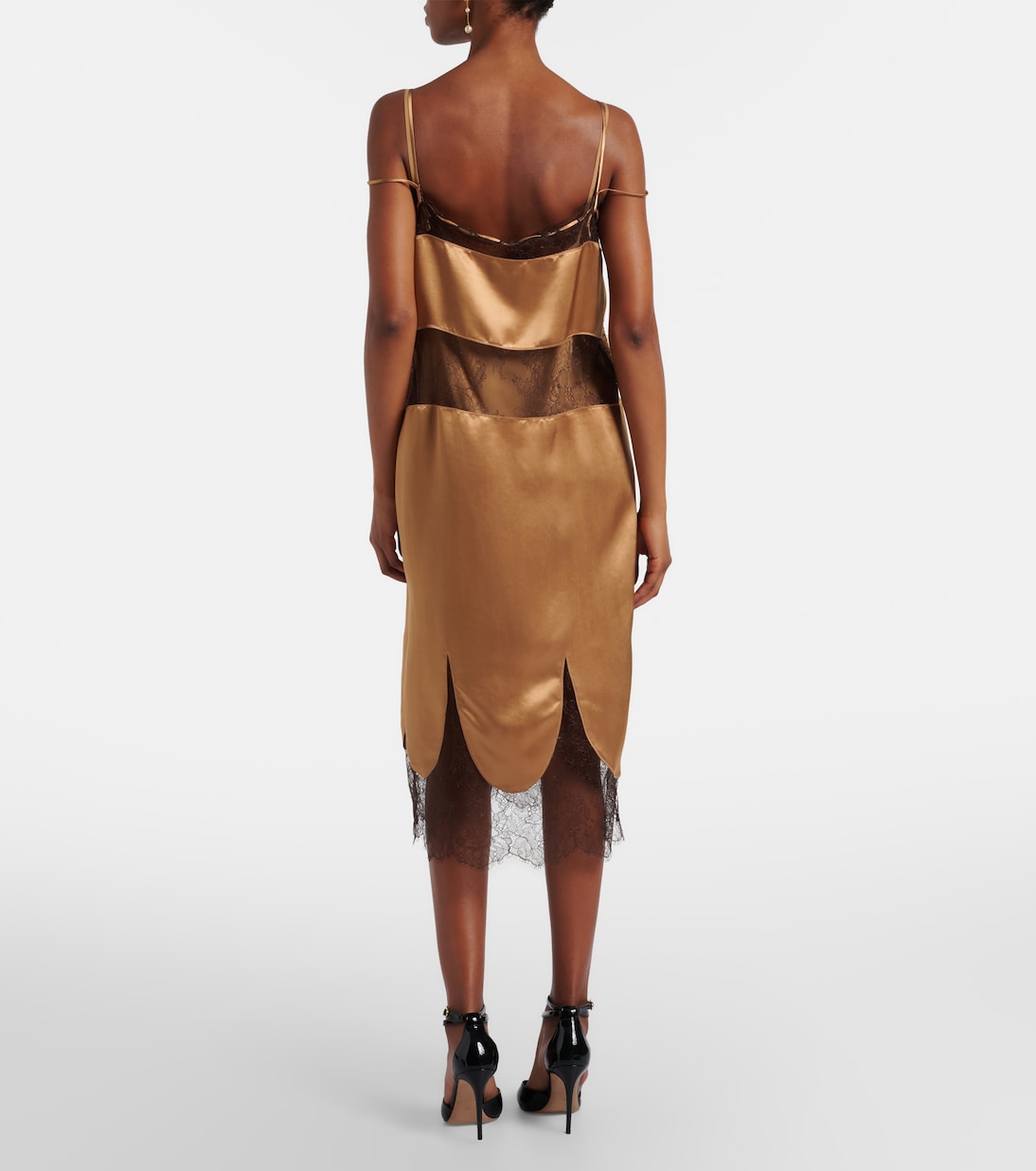 Vestido midi de satén con encaje | Ferragamo