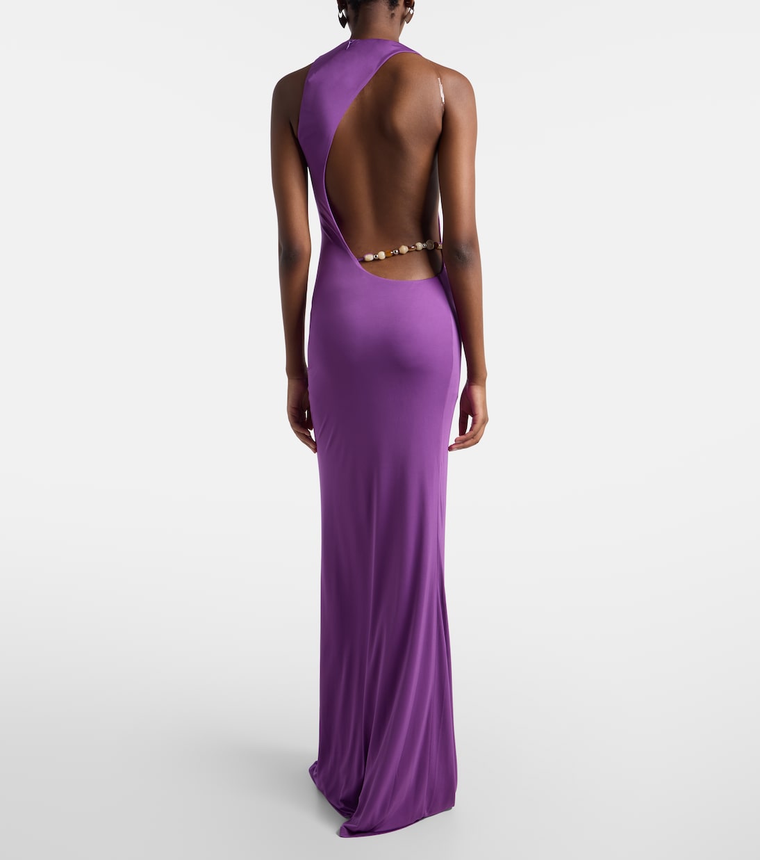 فستان سهرة مزين بالخرز من الجيرسيه بظهر مكشوف Maha | De La Vali