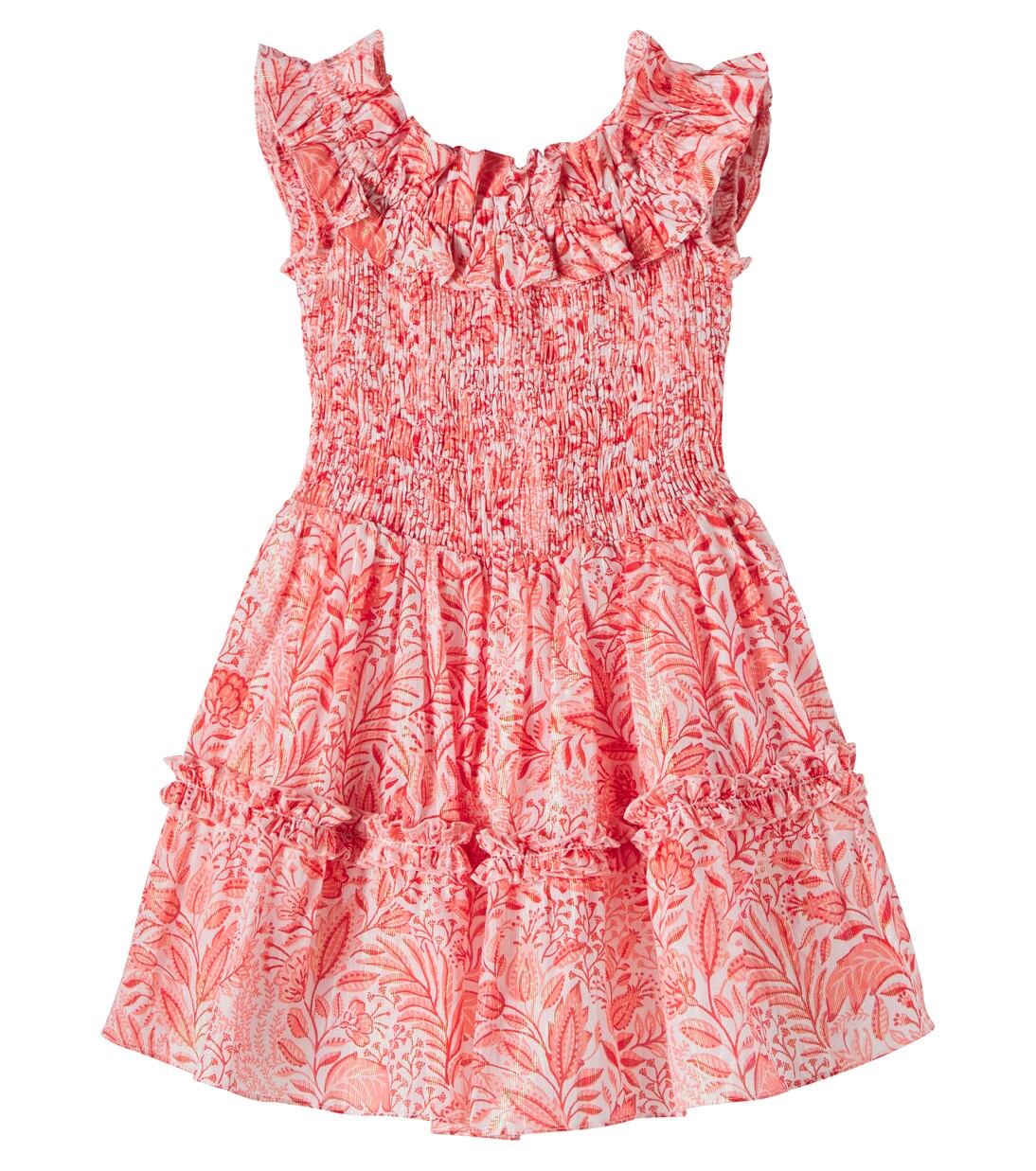 Robe Amber en coton mélangé à motif floral et volants | Poupette St Barth Kids