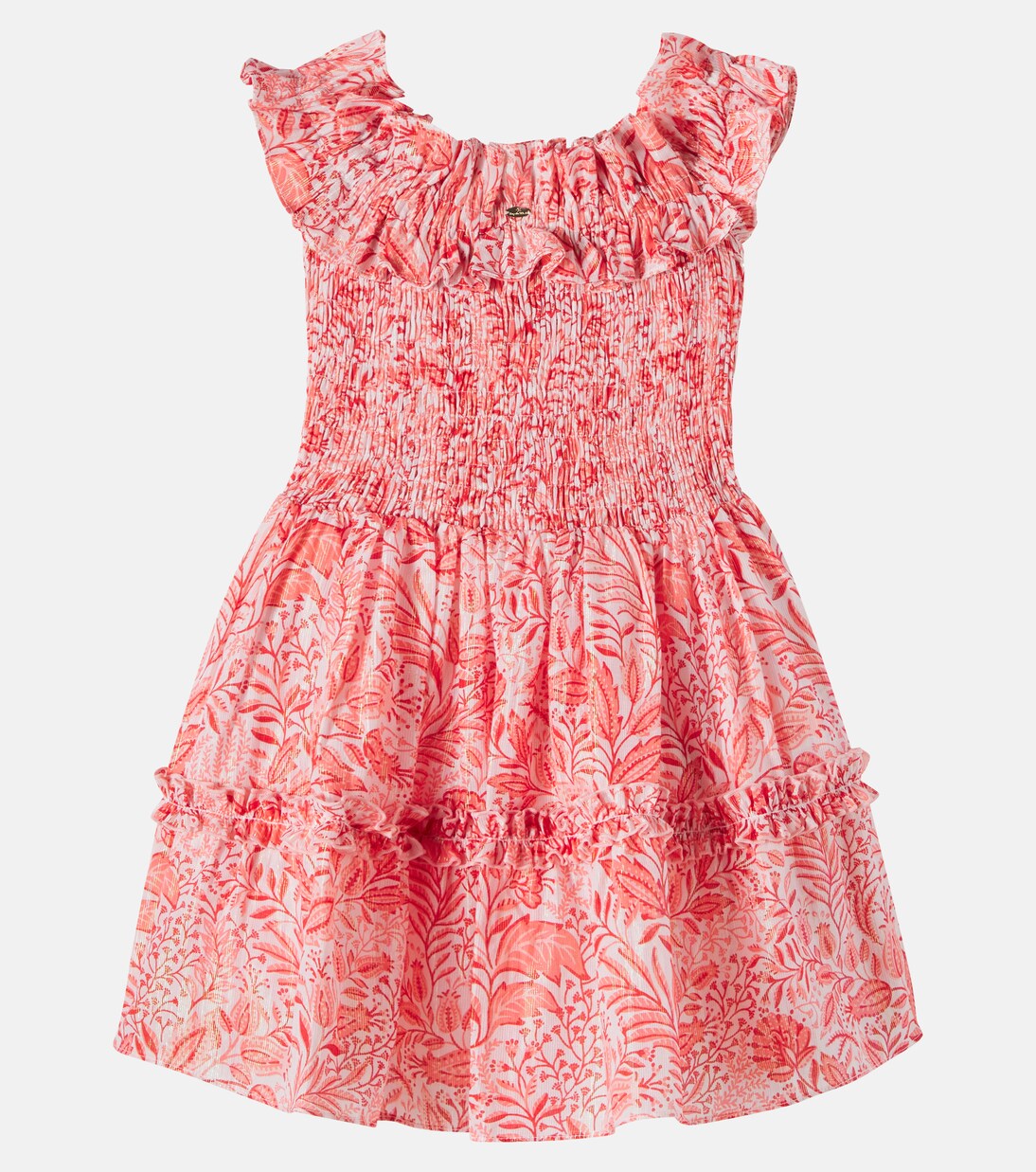 Robe Amber en coton mélangé à motif floral et volants | Poupette St Barth Kids