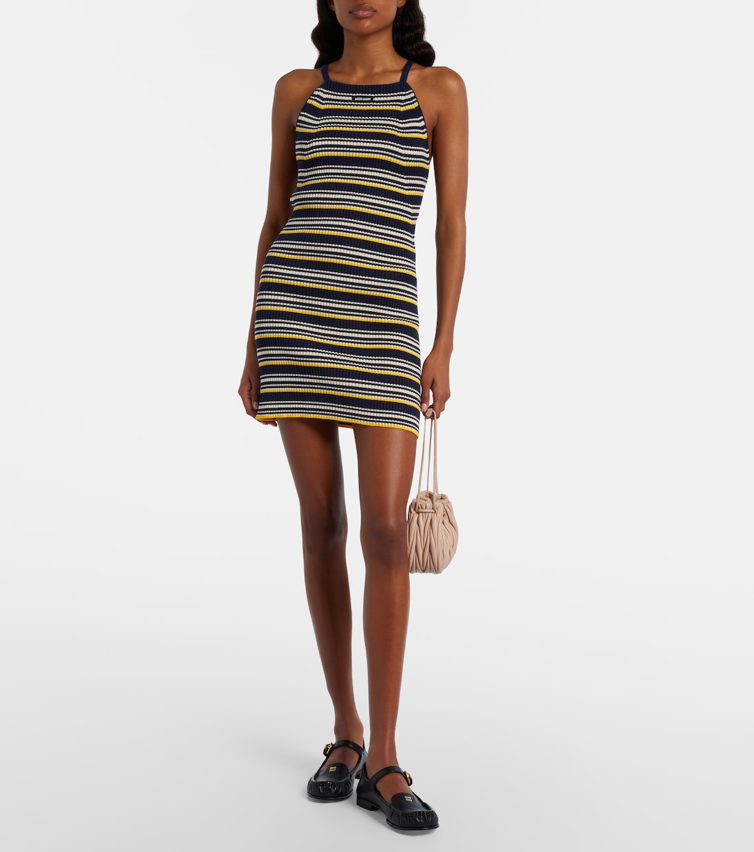 Striped open-back cotton-blend minidress | Miu Miu