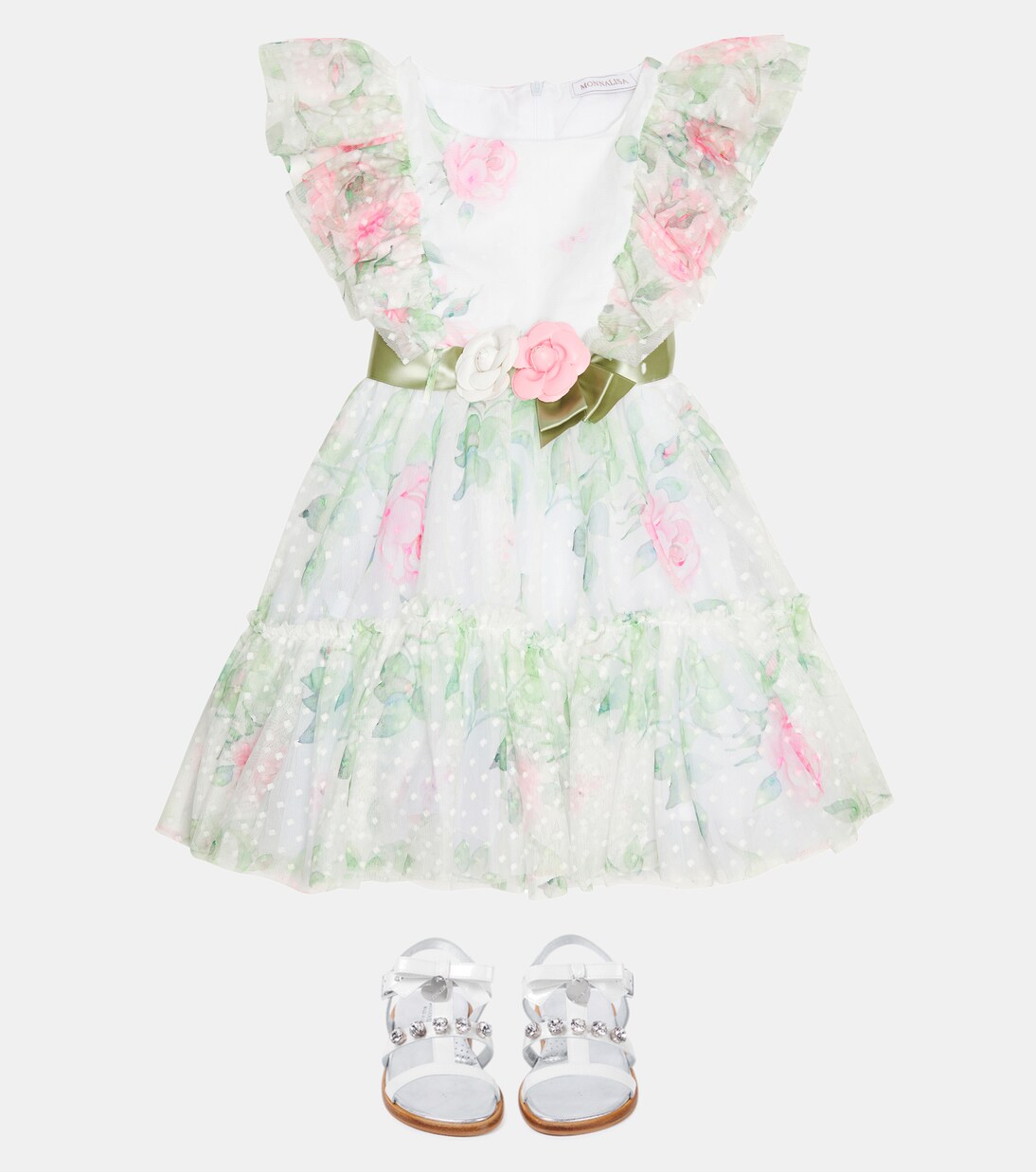 Rose printed tulle dress | Monnalisa