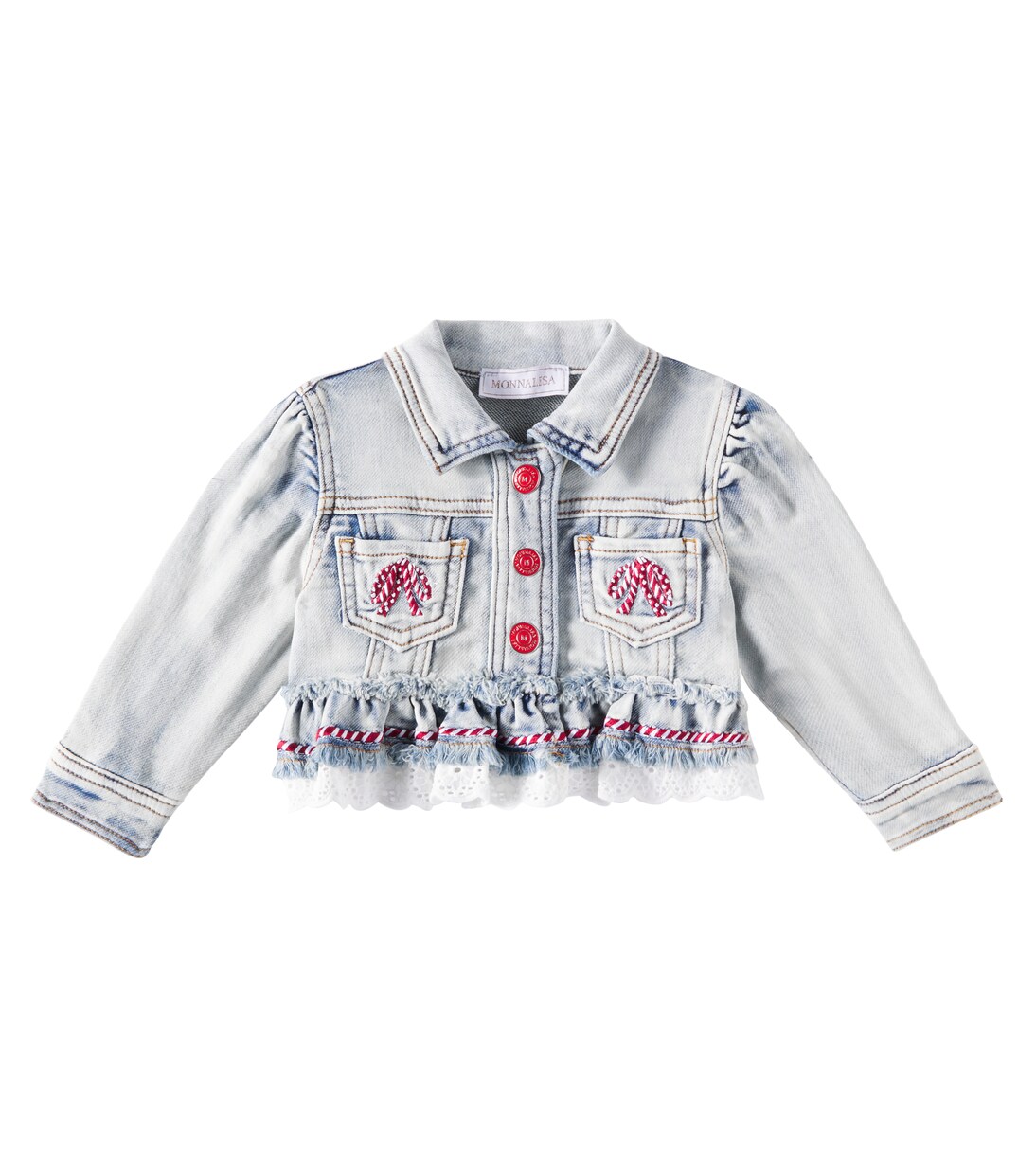 Embroidered ruffled denim jacket | Monnalisa