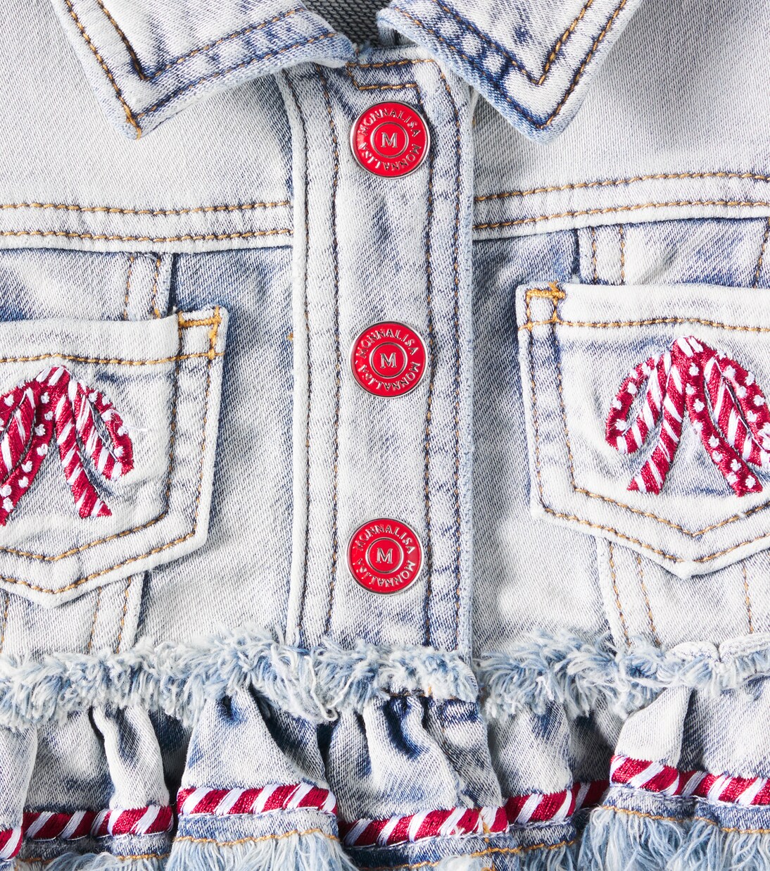 Embroidered ruffled denim jacket | Monnalisa