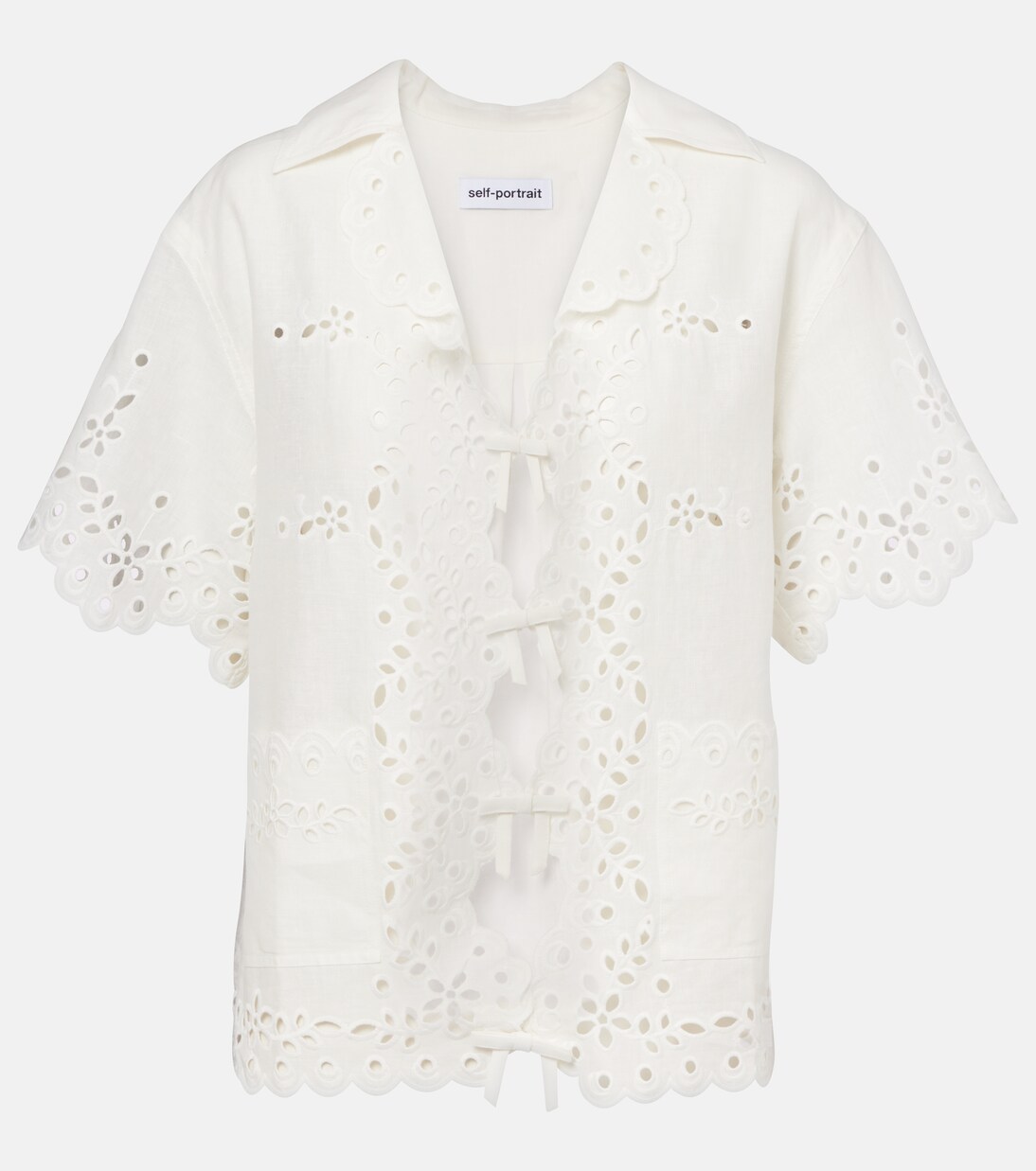 Embroidered cutout linen and cotton top | Self-Portrait