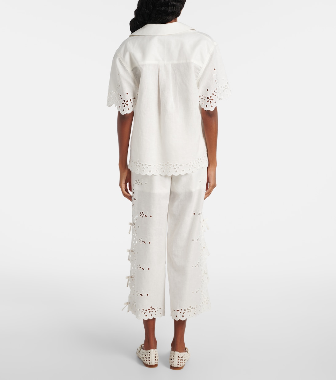 Embroidered cutout linen and cotton top | Self-Portrait