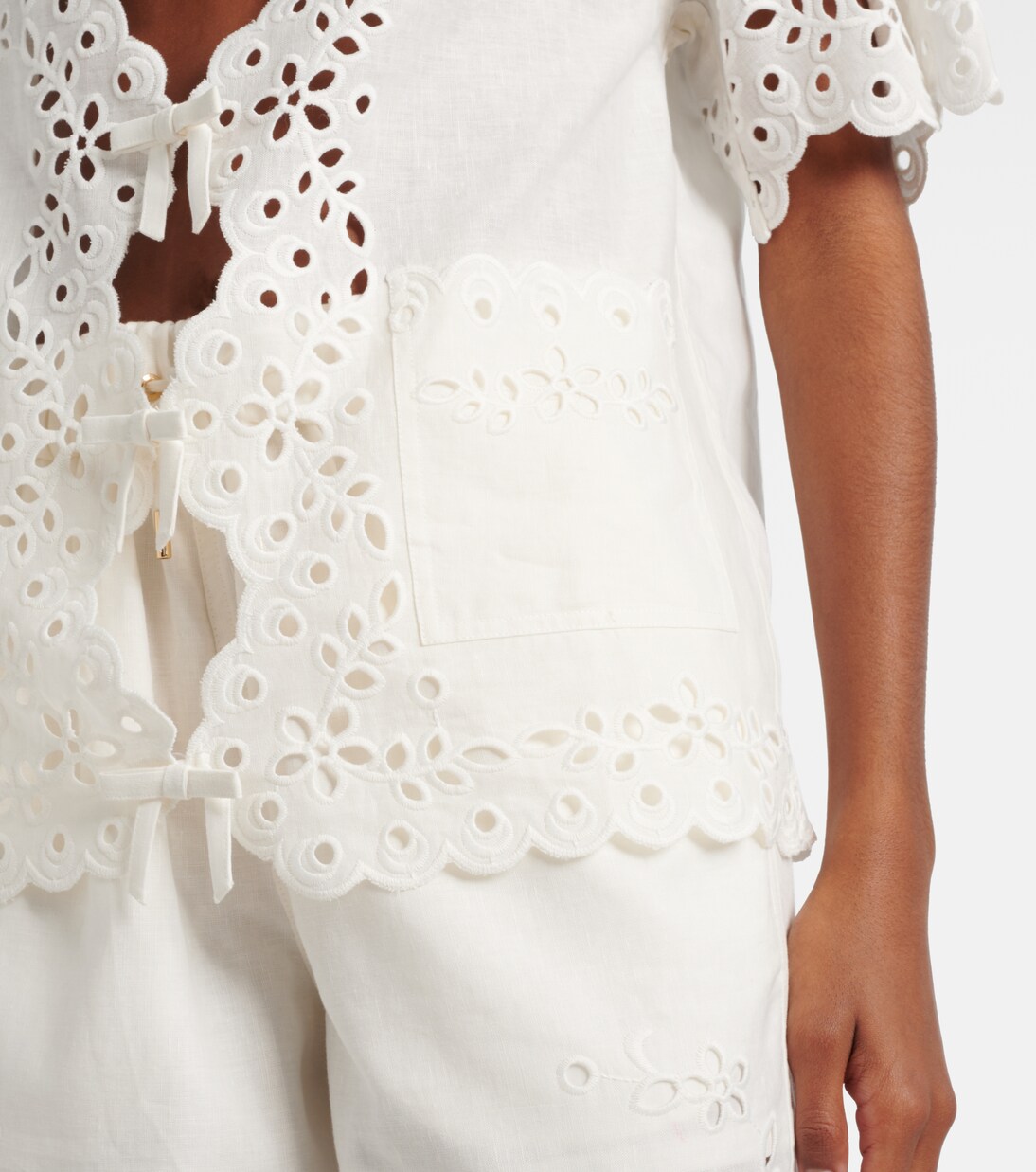 Embroidered cutout linen and cotton top | Self-Portrait