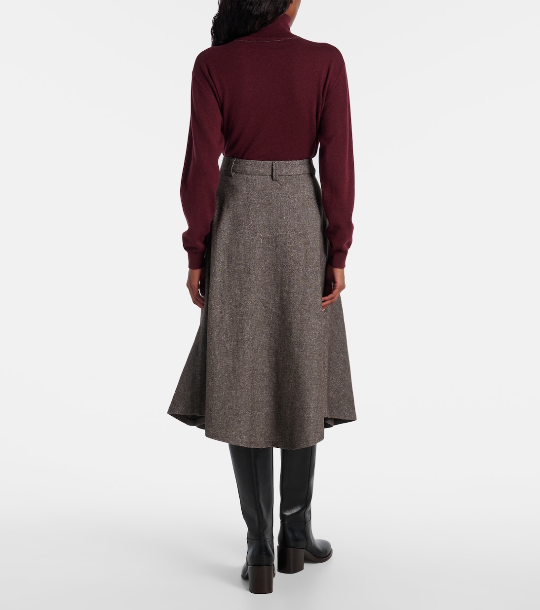 Wool and linen-blend midi skirt | Brunello Cucinelli