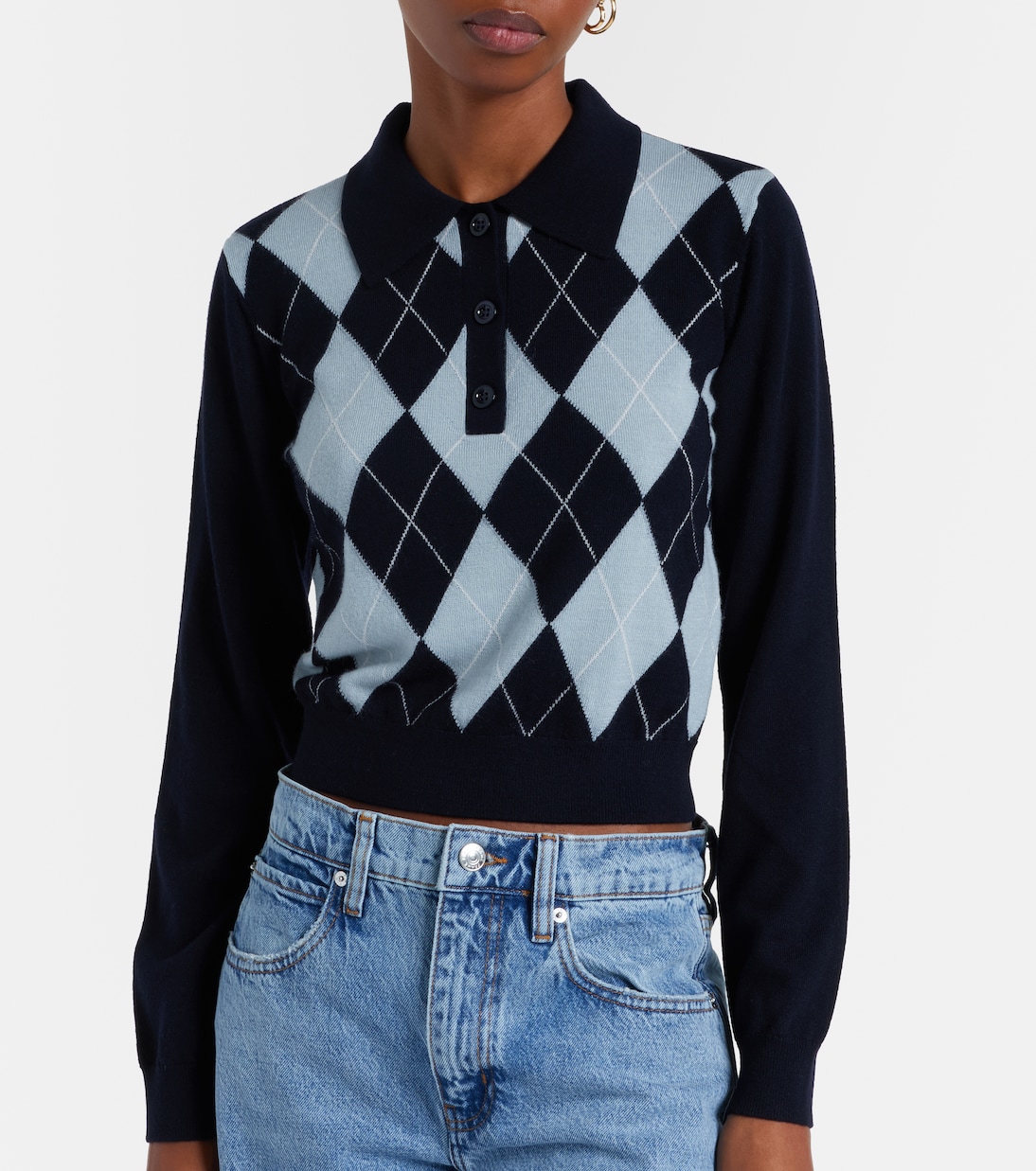 Argyle wool-blend polo sweater | Frame