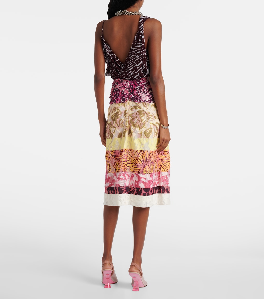 Falda midi fruncida con patchwork | Dries Van Noten