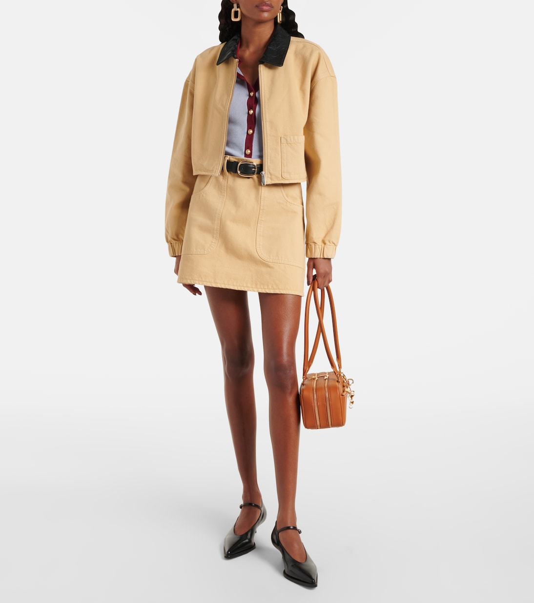 Leather-trimmed denim jacket | Self-Portrait