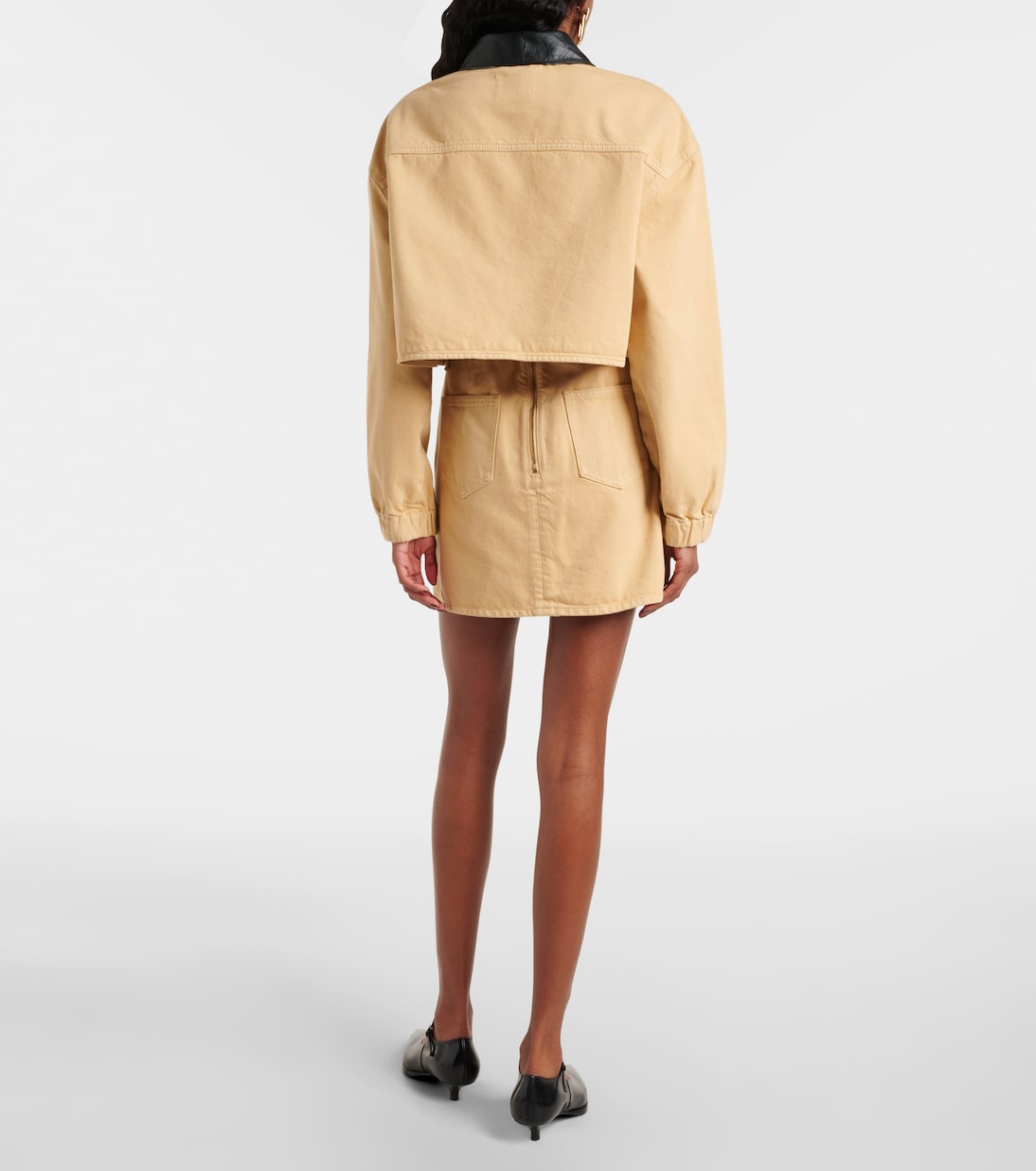 Leather-trimmed denim jacket | Self-Portrait