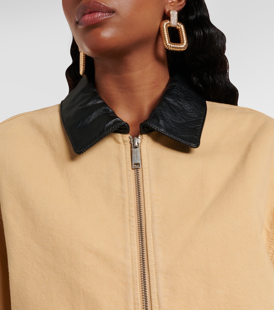 Leather-trimmed denim jacket | Self-Portrait