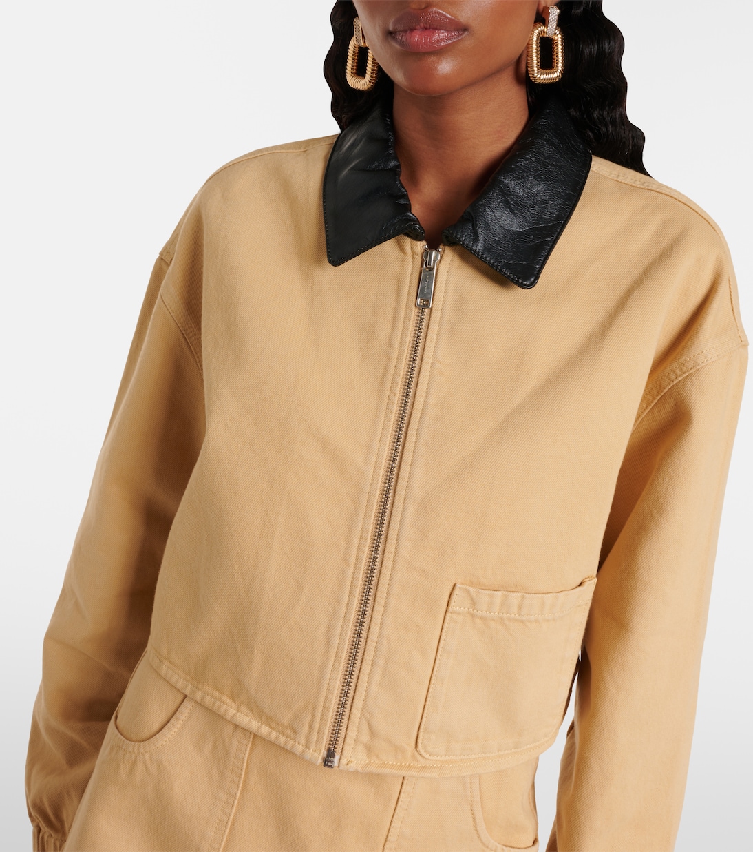 Leather-trimmed denim jacket | Self-Portrait