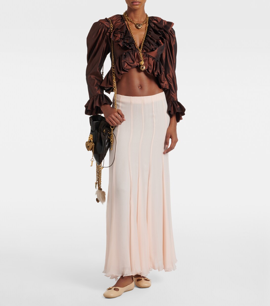 Pleated silk muslin maxi skirt  | Chloé