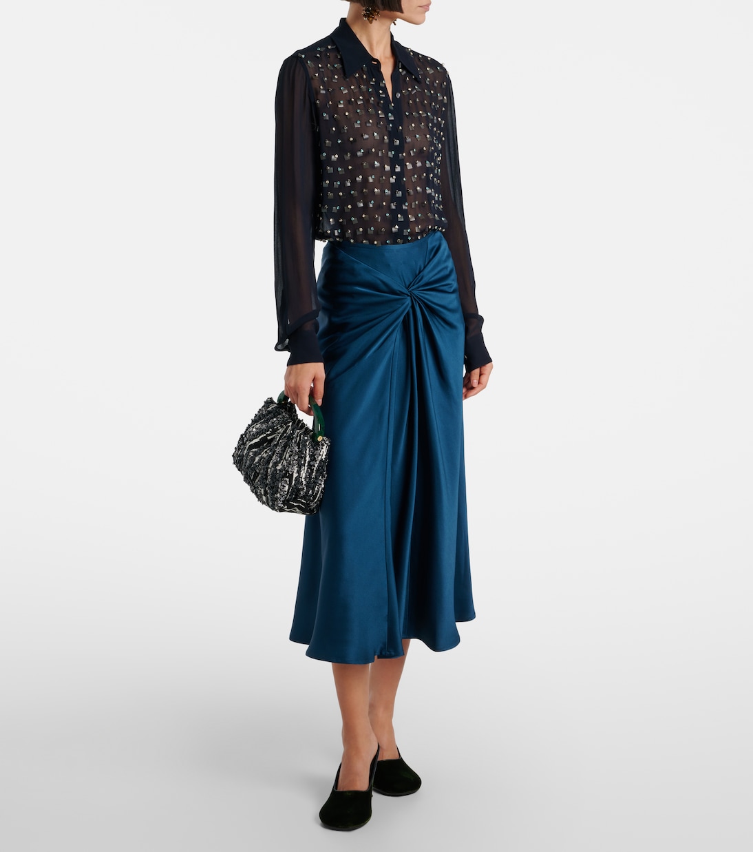 Gathered satin midi skirt | Dries Van Noten