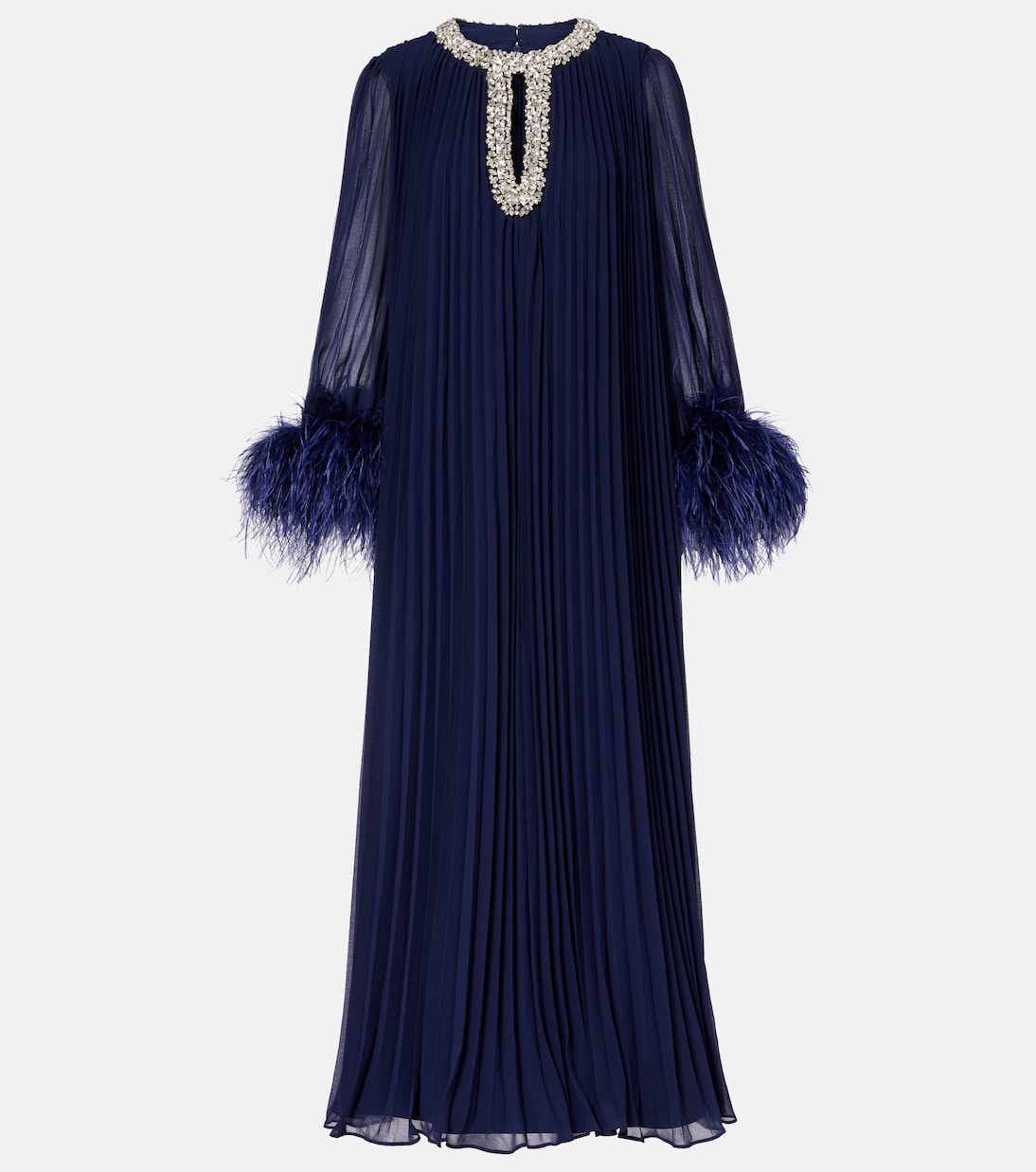 Embellished feather-trimmed chiffon maxi dress | Self-Portrait