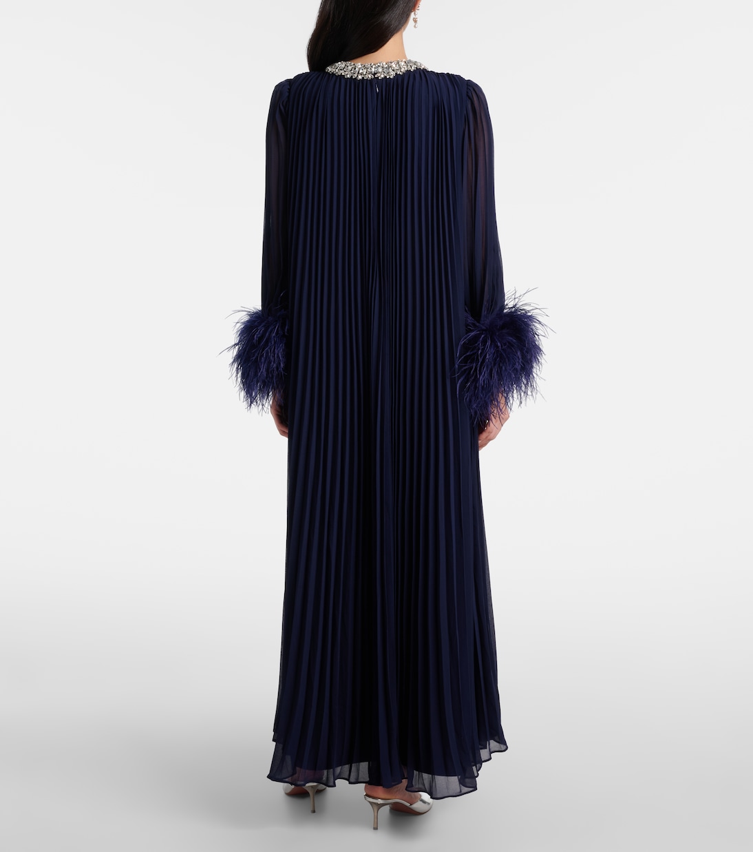 Embellished feather-trimmed chiffon maxi dress | Self-Portrait