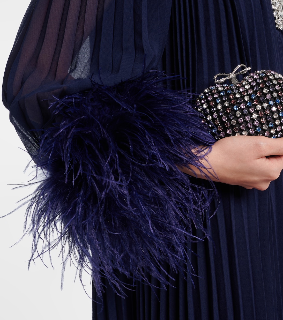 Embellished feather-trimmed chiffon maxi dress | Self-Portrait