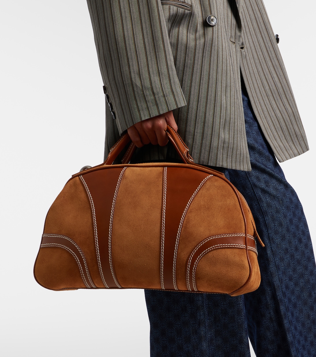 Leather-trimmed suede top-handle bag | Dries Van Noten