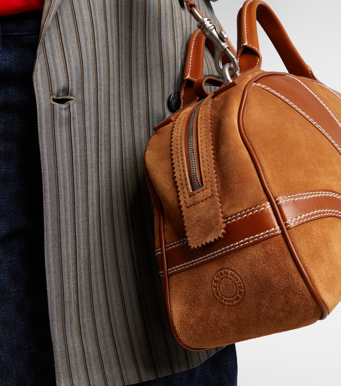 Leather-trimmed suede top-handle bag | Dries Van Noten