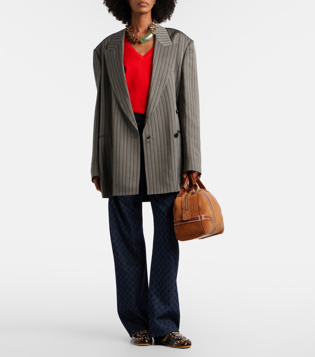 Leather-trimmed suede top-handle bag | Dries Van Noten