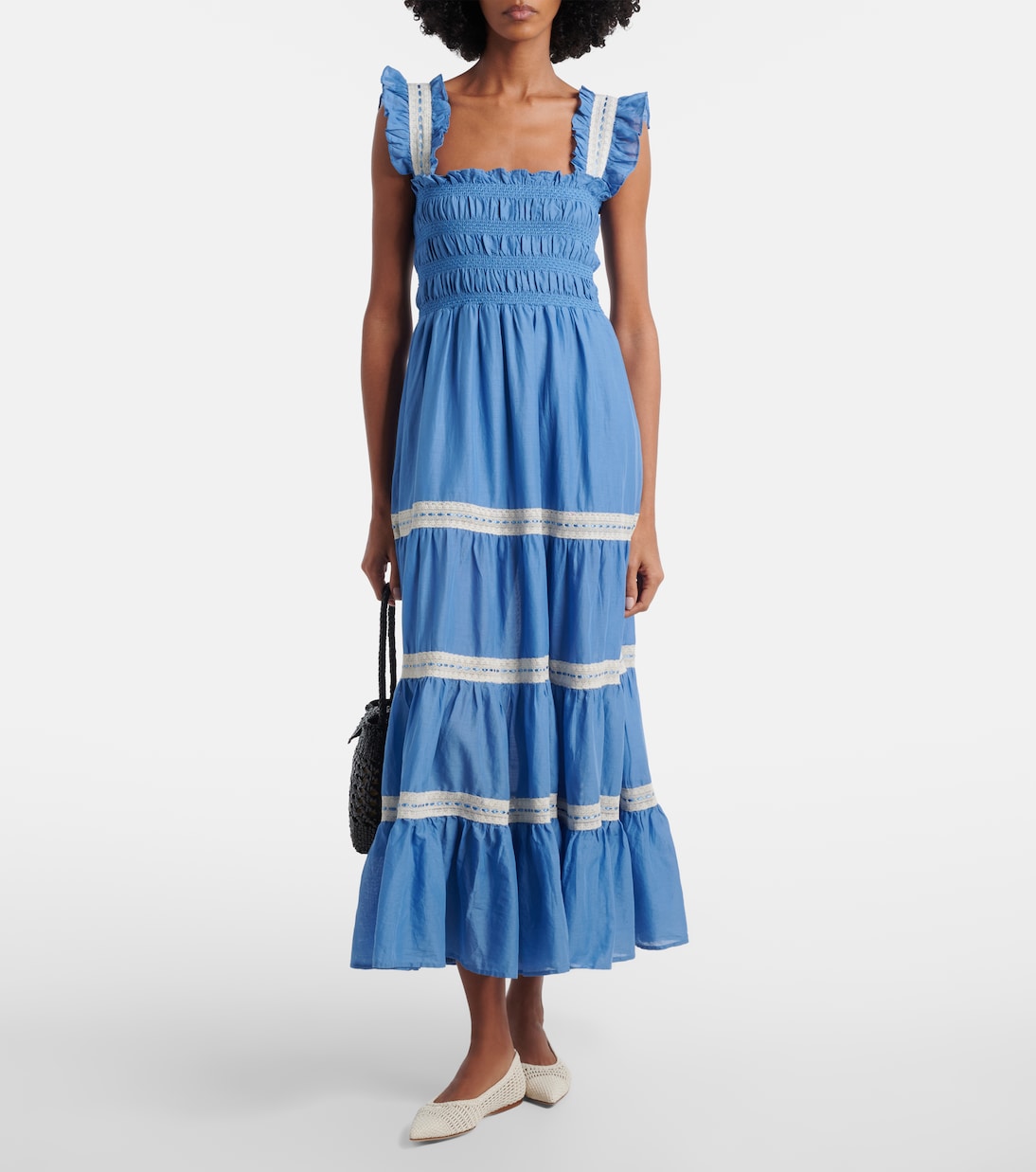 Aubrie lace-trimmed cotton voile midi dress | Rixo