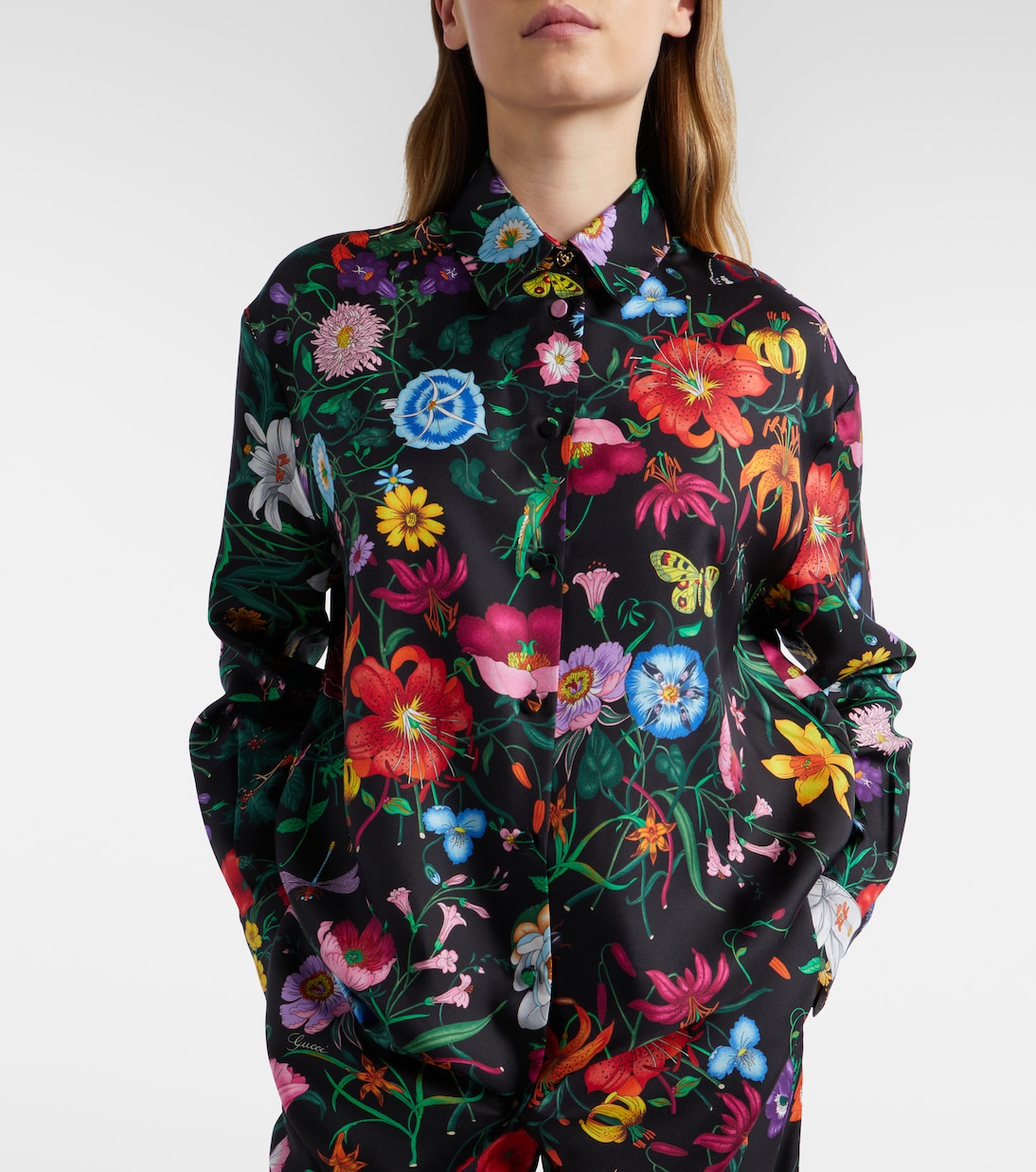 Blusa en sarga de seda floral | Gucci