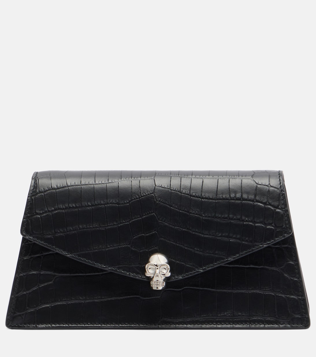 Skull Mini croc-effect leather clutch | McQueen