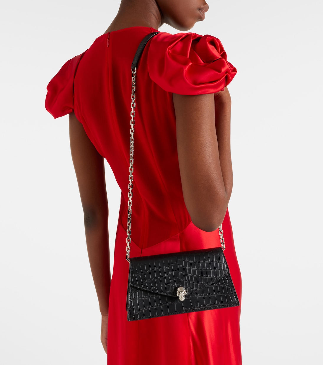 Skull Mini croc-effect leather clutch | McQueen