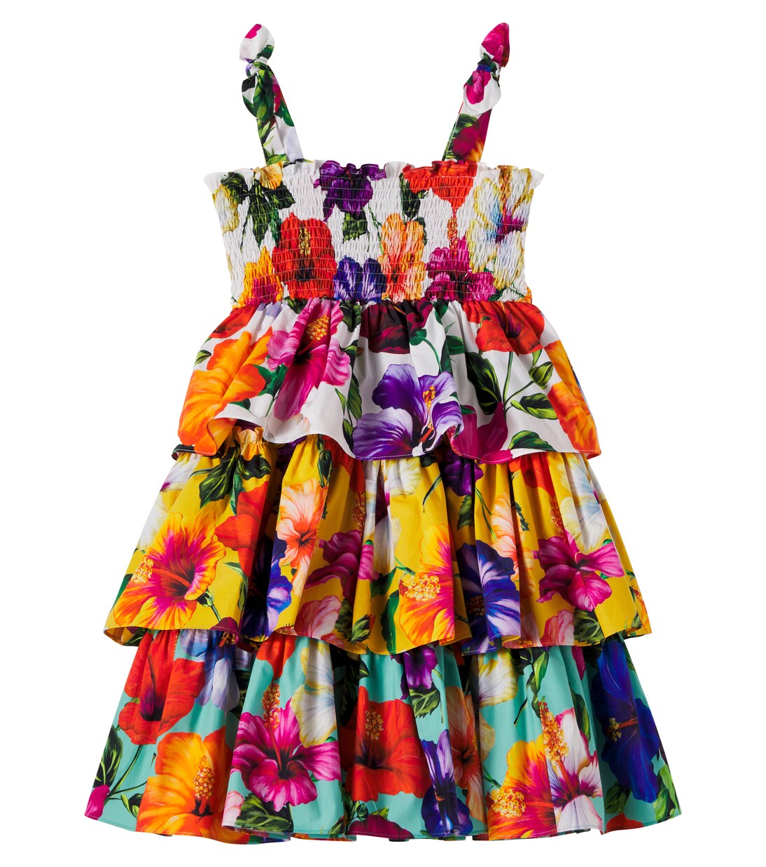 Floral shirred tiered cotton dress | Dolce&Gabbana Kids