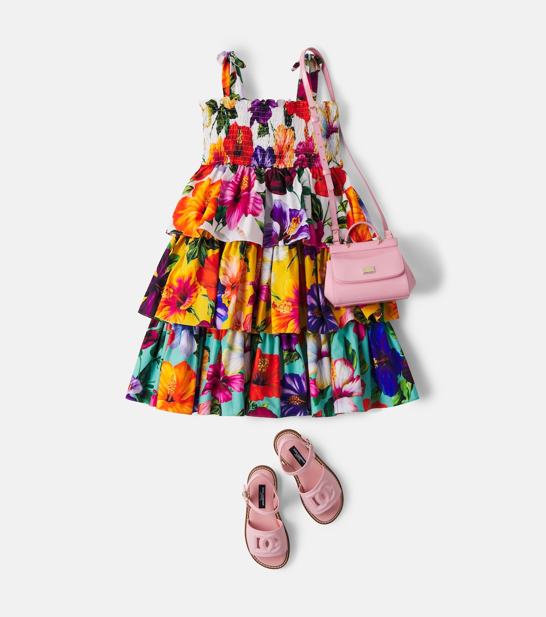 Floral shirred tiered cotton dress | Dolce&Gabbana Kids