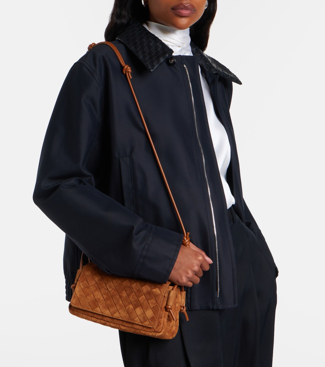 Notturno Intrecciato Small suede crossbody bag | Bottega Veneta