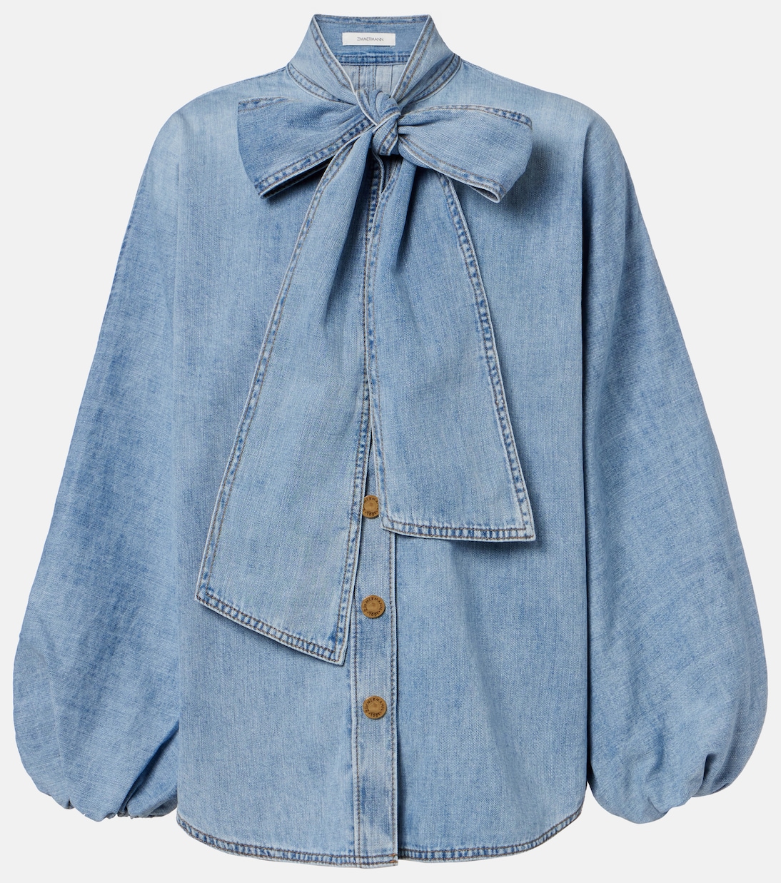 Indra tie-neck denim blouse | Zimmermann