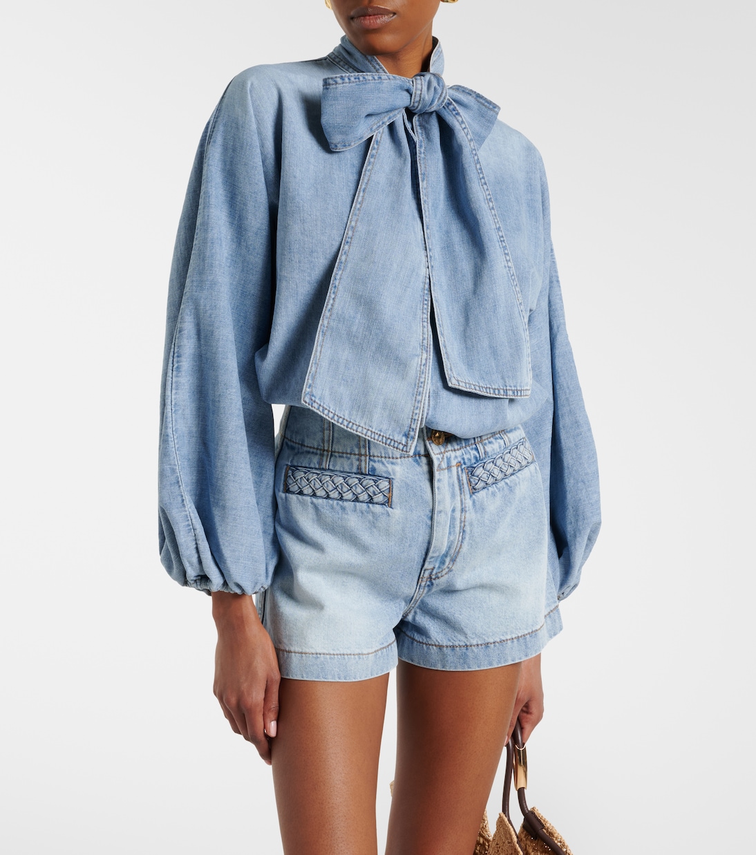 Indra tie-neck denim blouse | Zimmermann