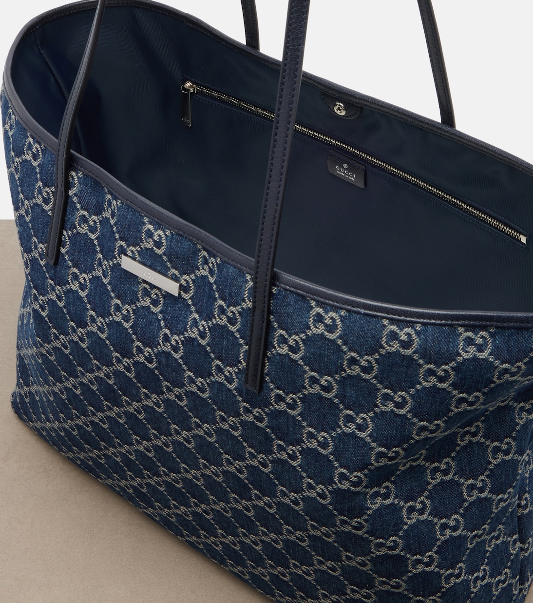 Essence Large leather-trimmed denim tote bag | Gucci