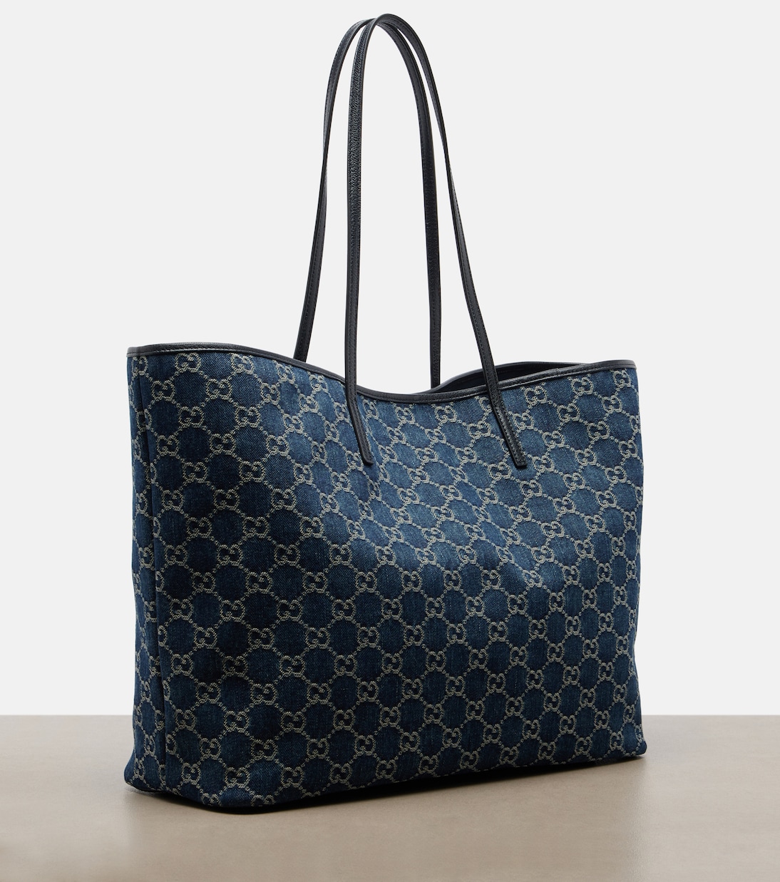 Essence Large leather-trimmed denim tote bag | Gucci