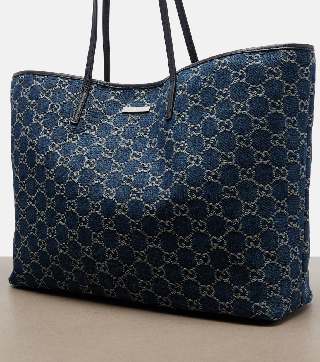Essence Large leather-trimmed denim tote bag | Gucci
