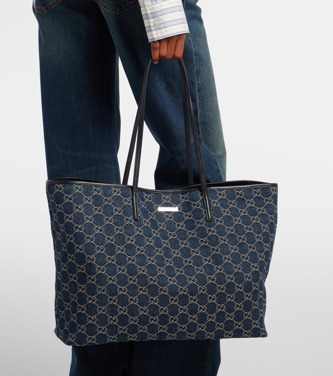 Essence Large leather-trimmed denim tote bag | Gucci