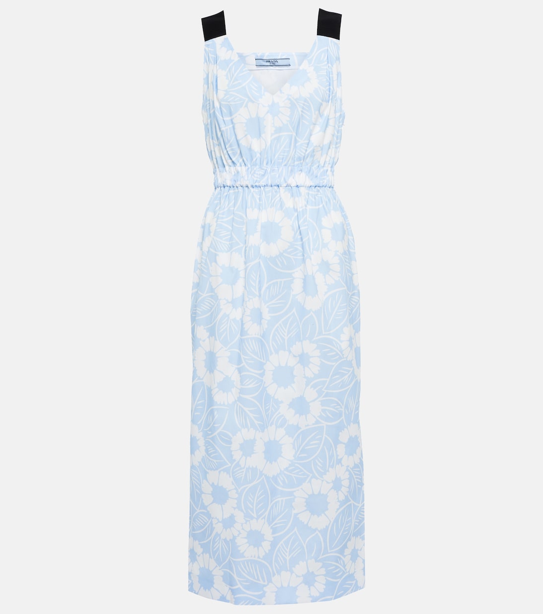 Robe midi en coton mélangé à fleurs | Prada