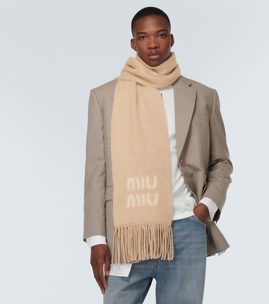 Logo mohair and wool-blend scarf | Miu Miu