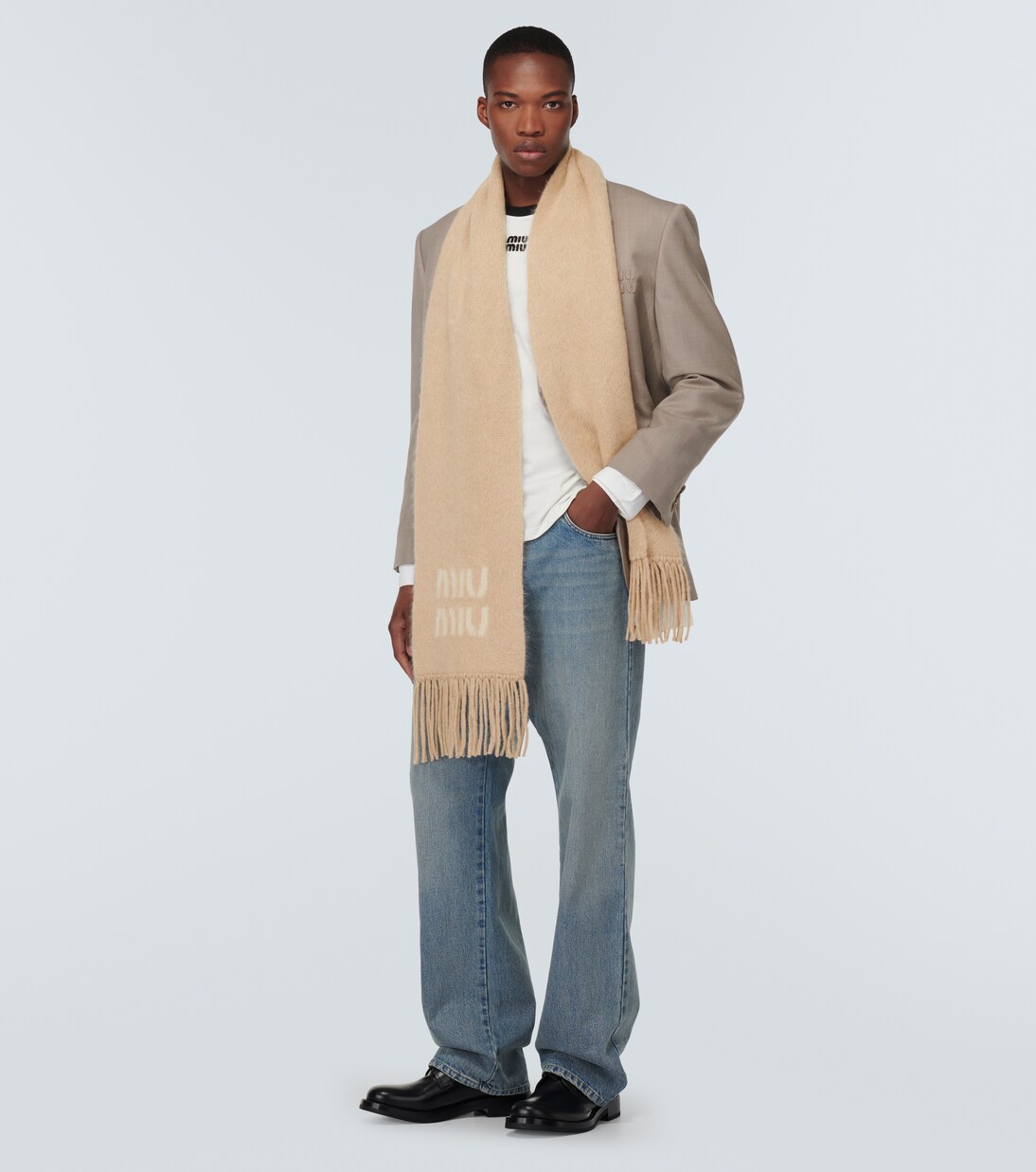 Logo mohair and wool-blend scarf | Miu Miu